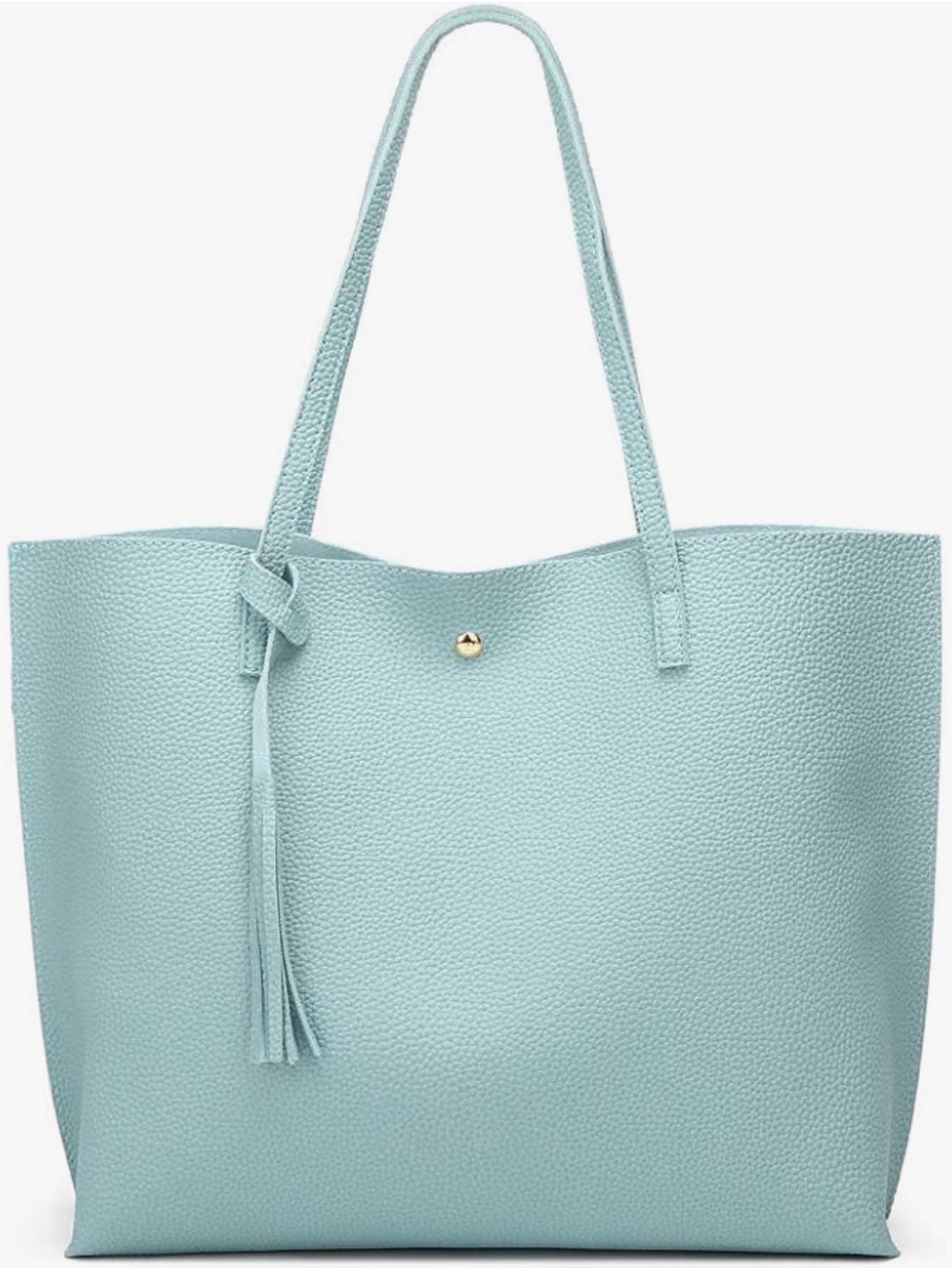 Light Turquoise Faux Leather Soft Tote Bag with Tassel